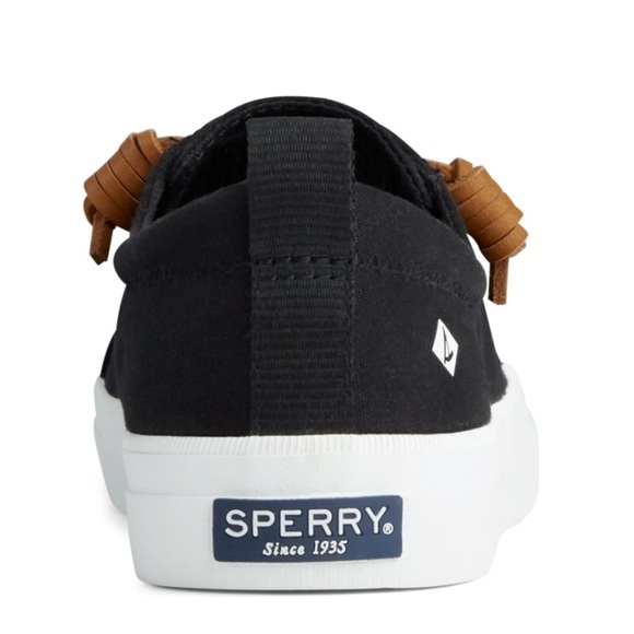Sperry Crest Vibe Sneakers Black Canvas Shoes Tan Leather Laces Casual Slip-on - Picture 8 of 12